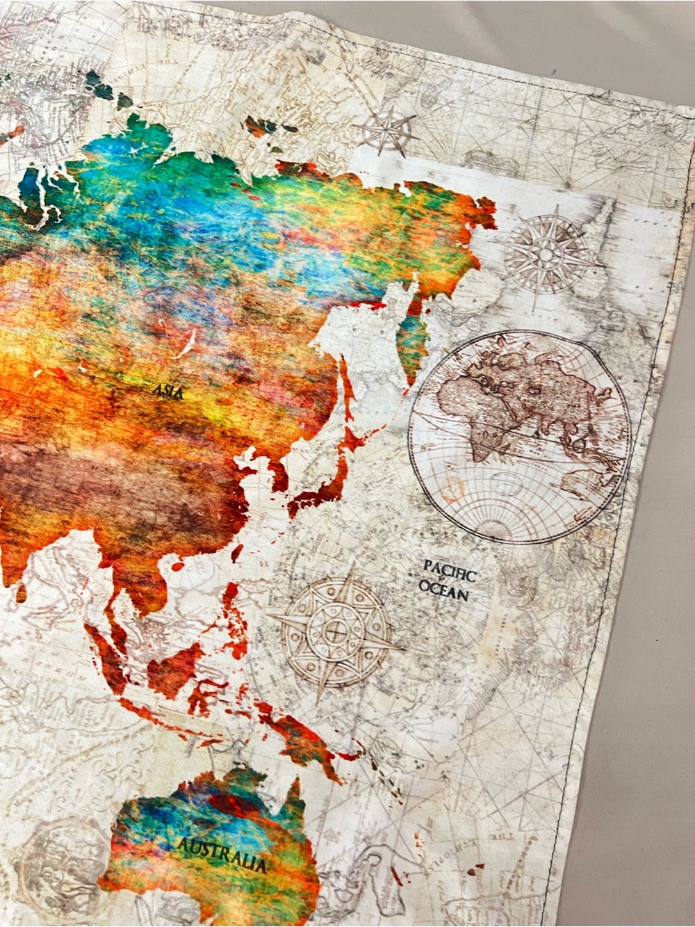 World Map Fabric Wall Tapestry in Multicolor - Picture 3 of 10